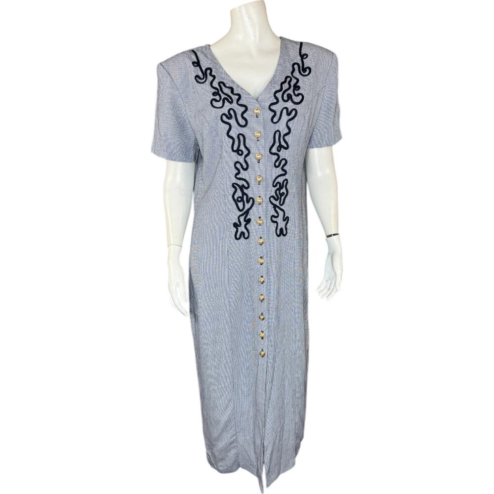 Ultra Dress New York Womens 12 Maxi‎ Dress Navy White Houndstooth Vintage